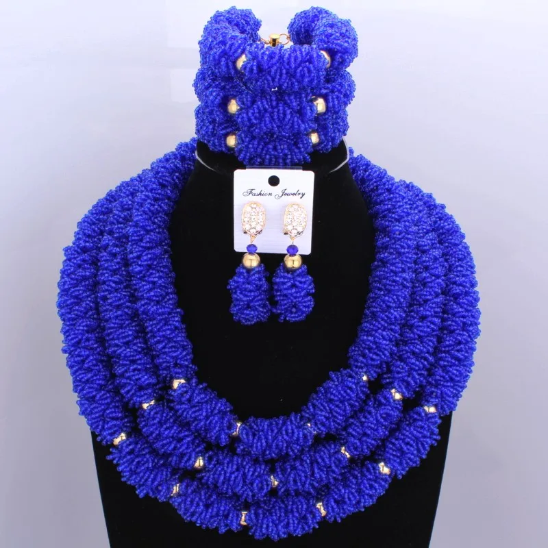 Dudo прекрасный ювелирный набор Королевский синий Роскошные серьги браслет и ожерелье комплект ювелирных изделий африканские нигерийские бусы ювелирный набор