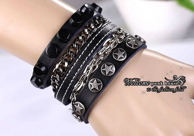 Кожаный браслет панк рок для мужчин и женщин цепочка рук|bracelets for|leather braceletleather