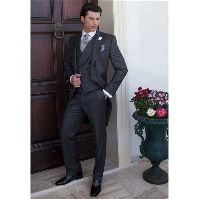 2018 grey 3 pieces Custom Groom mens suit tailcoat Tuxedo terno One