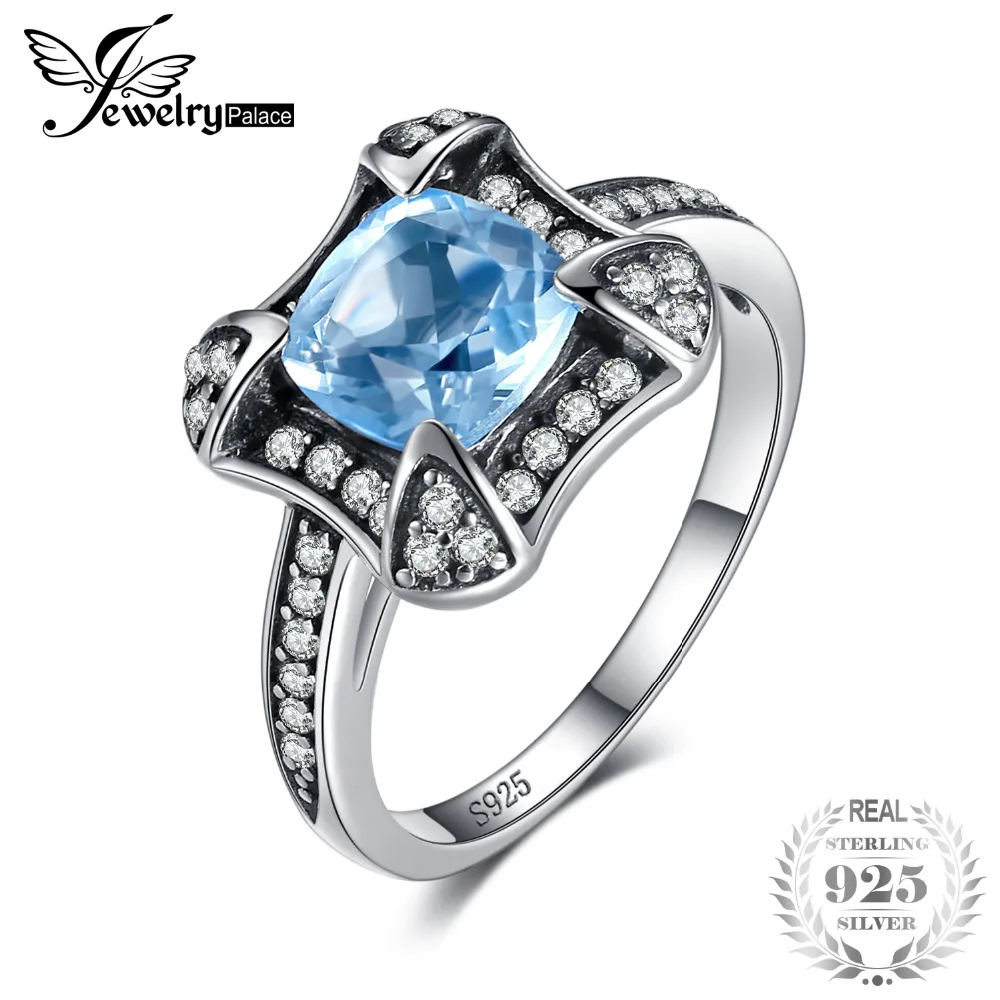 

JewelryPalace Retro 1.8ct Natural Sky Blue Topaz Halo Ring For Woman Genuine 925 Sterling Silver Ring Wedding Fine Jewelry