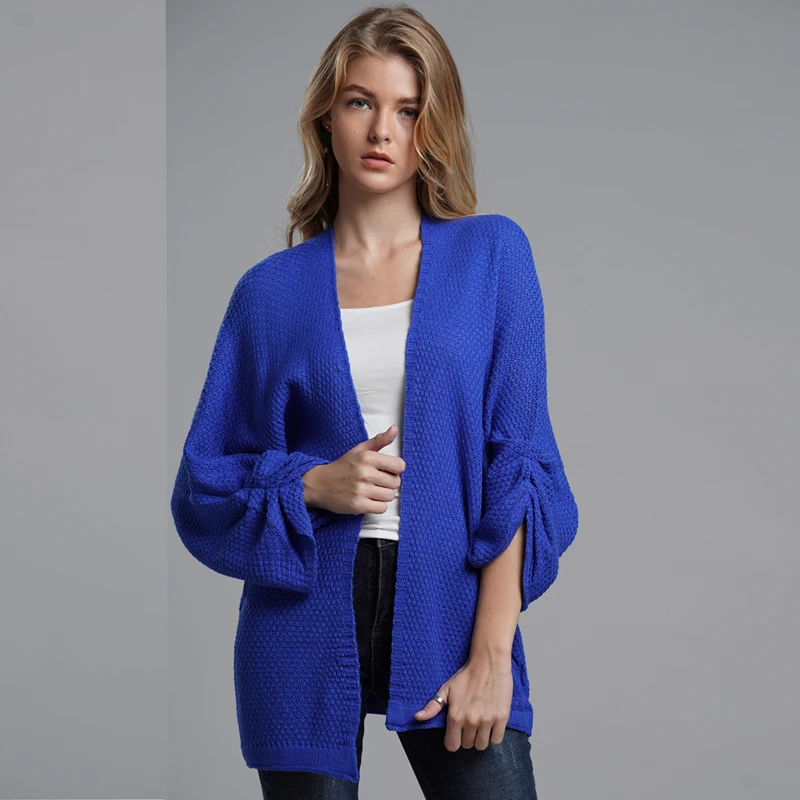 

Women's Cardigan Sweater 2019 Autumn Fashion Solid Color Pleated Sleeve Loose Large Size Knit Cardigan Sweater