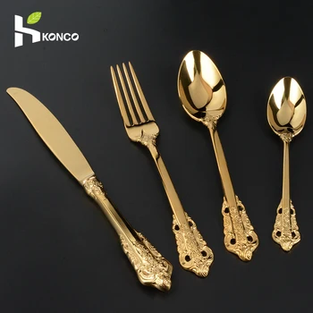 

KONCO Retro Emboss Pattern Cutlery Set 4pics Stianeless Steel Tablewear Fork Knife Sppons Kit Solid Metal Cytlery Gift