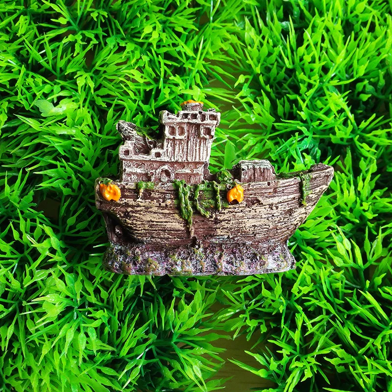 

Wreck Sunk Ship Aquarium Ornament Sailing Boat Destroyer Fish Tank Cave Decor 1pcs
