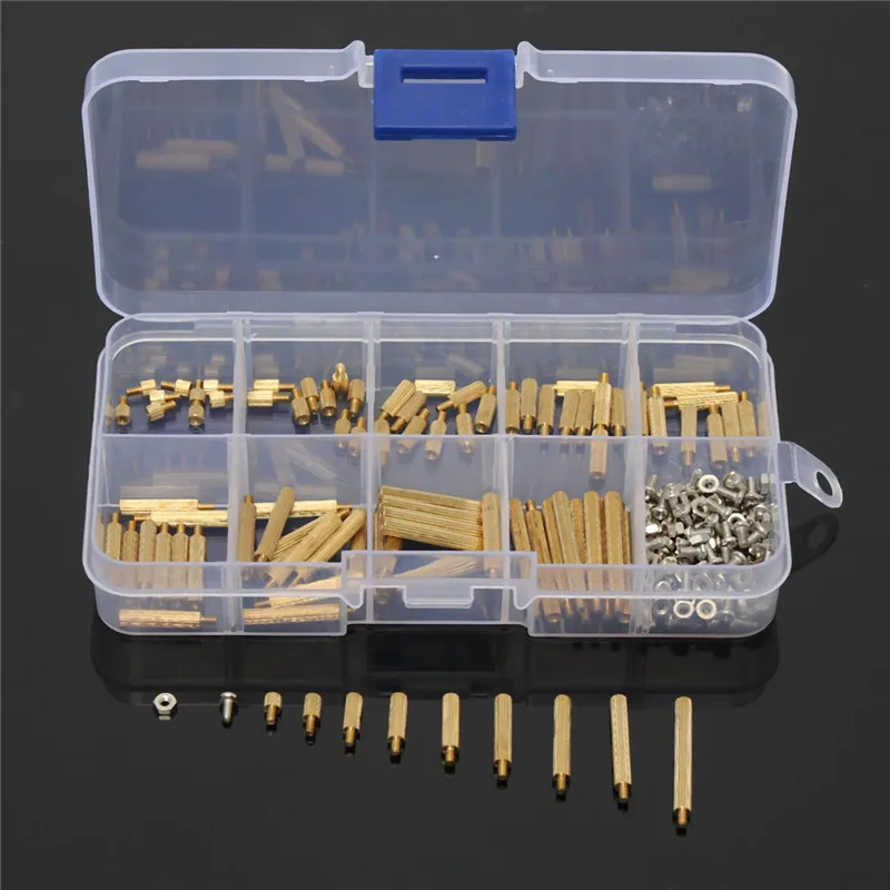 

MTGATHER 270Pcs/Set M2 3-25mm Male to Female Brass PCB Standoff Screw Nut Assortment Kit Set Hot Sale