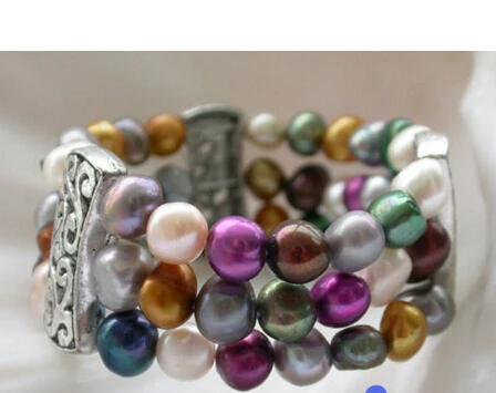 

Stretch 8" 9mm multicolor baroque freshwater pearl bracelet p2598 @^Noble style Natural Fine jewe SHIPPING 6.2 6.02