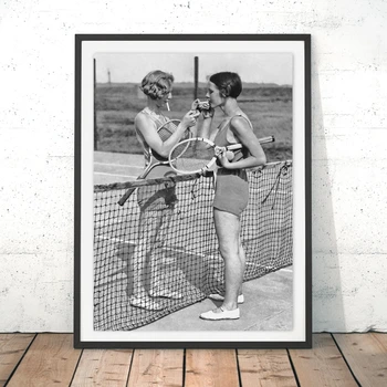 

Tennis Poster Canvas Art Print Women Smoking Vintage Photography Painting Black and White Picture Home Girls Room Wall Art Decor