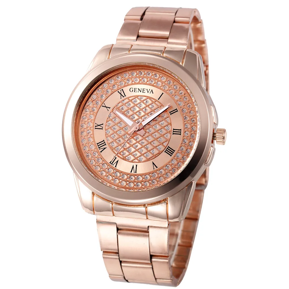 Luxury Brand Geneva Women Watches Stainless Steel Sports Watch Quartz Wrist Watch Ladies Dress Men's Gold Watch Wholesales - Цвет: as the picture shows