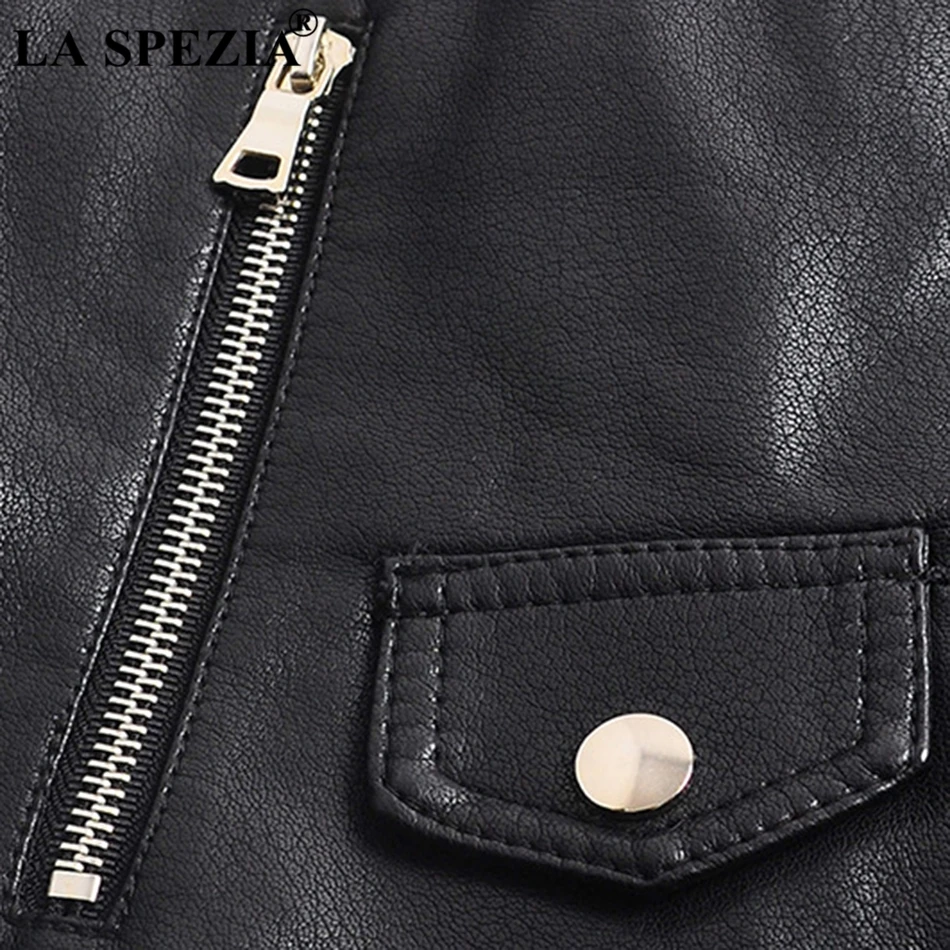 LA SPEZIA Black Vest Women Biker Short Waistcoats Ladies Belt Faux Leather Zipper Punk Fashion Female Autumn Sleeveless Jackets
