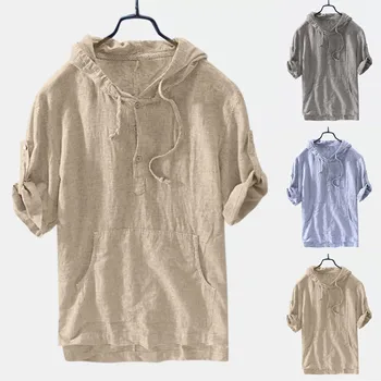 

2019 Summer Men's Baggy Loose Pocket Striped Hooded Short Sleeve Retro Shirts Tops hawaiian shirt camisa masculina streetwear