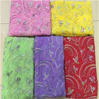 

Green yellow Latest beads French African Lace Fabric With Purple Sequins High Quality African Tulle Lace Fabric For Wedding