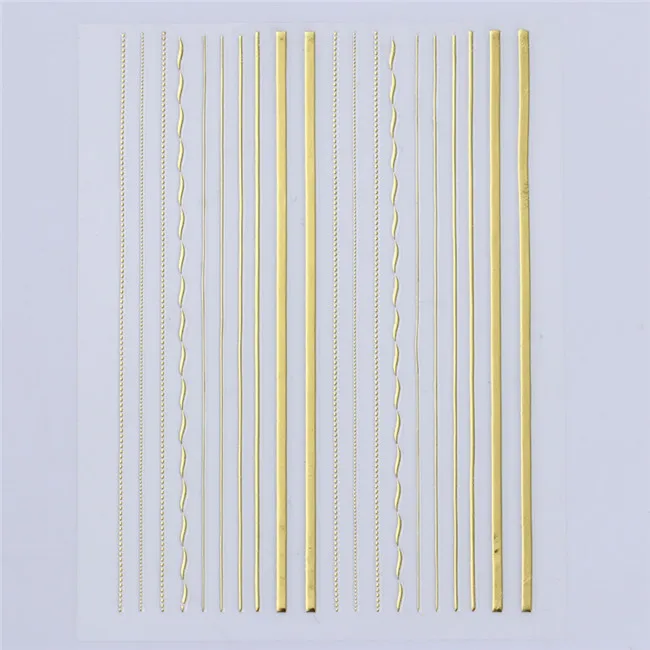 1 лист золотых и серебряных линий, 3D наклейки для ногтей, многоразмерные металлические наклейки, переводные наклейки, маникюрные украшения для ногтей - Цвет: Pattern-1