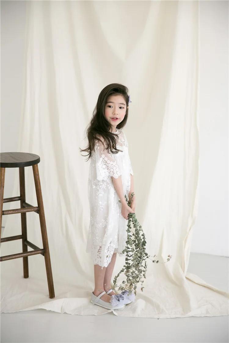 Vestido de Verão Branco para Adolescentes Meninas Grandes Princesa Festa Vestidos Rendas Bordado Vestido Menina 4 6 8 10 11 12 14 Anos Crianças Roupas 5 Mamãe e Bebê