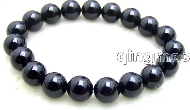 

Big 10mm Round Black Natural High quality Stone 7.5" bracelet string with elastic-bra269