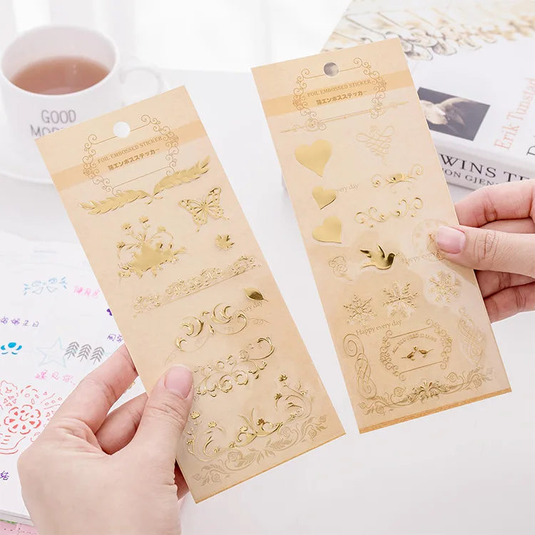 

Creative Metal Golden Silver Foil Embossed Stickers Photo Album Diary Scrapbook Calendar Decorative Sticker Child DIY