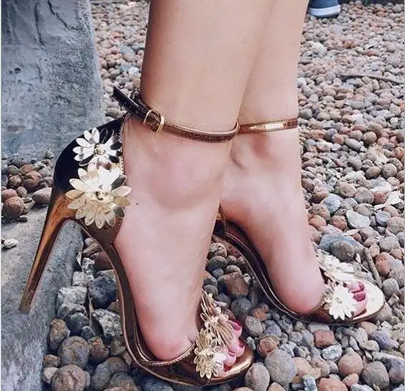 

flower sandals women gladiator sandals women ankle strap pumps heels wedding shoes woman bridal gold party shoes for ladies