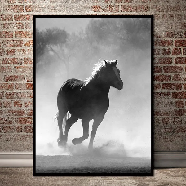 Плакат с лошадьми художественная напечатанная картина белые и черные животные холст живопись Современная Гостиная стены Искусство Холст Фреска поп домашний декор - Цвет: Horse