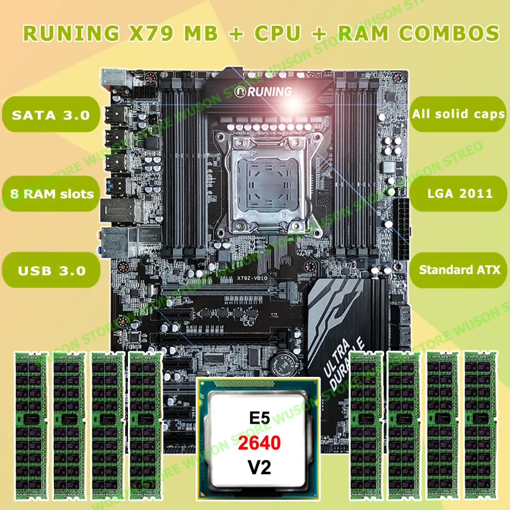 

New!!Runing Super ATX X79 LGA2011 motherboard 8 DDR3 DIMM slots max 8*16G memory Xeon E5 2640 V2 CPU 32G(8*4G)1333MHz DDR3 RECC