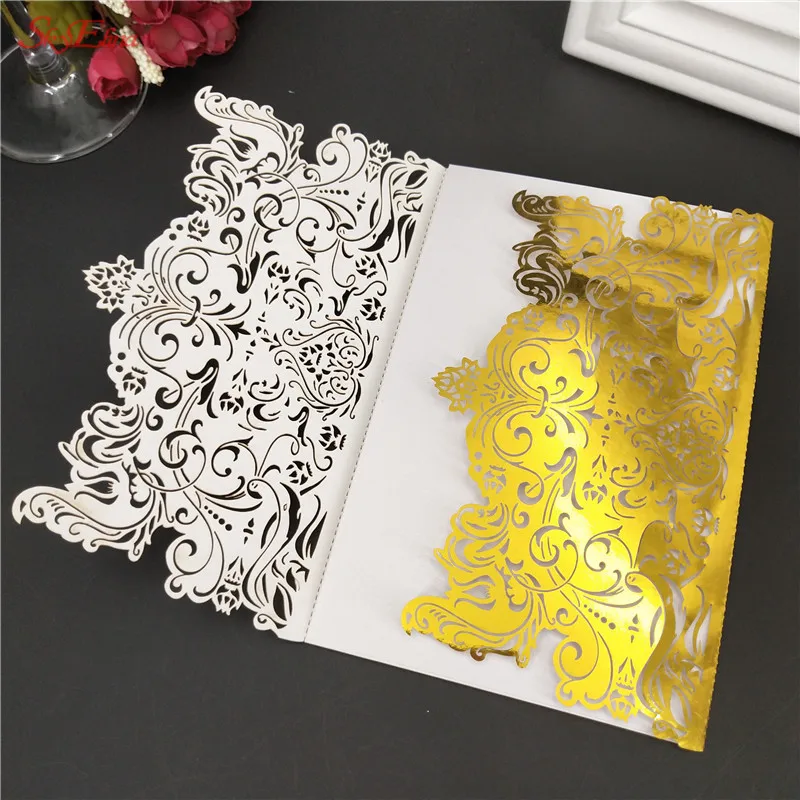 1 шт/10 шт/30 шт 12*18 см новые элегантные приглашения на свадьбу бумажные карты свадебные карты для украшения свадебной вечеринки 5ZSH073 - Цвет: Bright gold