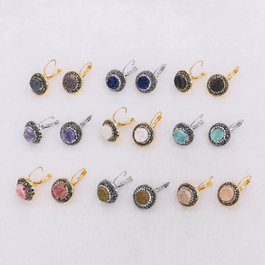 Natural druzy earrings multi color druzy stud earrings wholesale