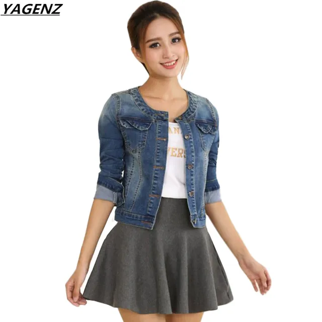2017 Autumn Denim Jacket For Women Plus Size 4XL Long Sleeve O-Neck Short Jeans Jacket Woman Denim Coats & Outerwear YAGENZ K542