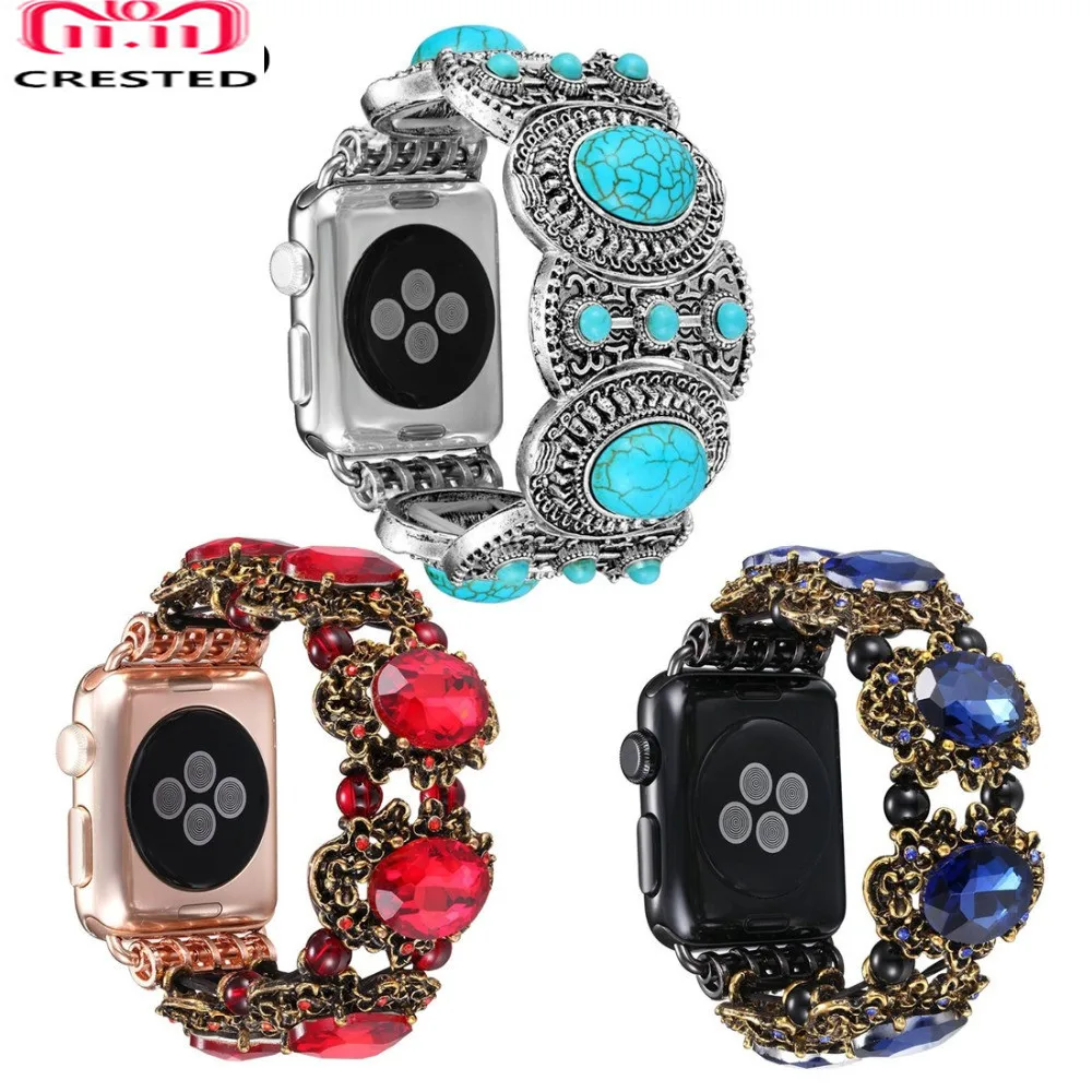 

CRESTED Jewelry Strap For Apple Watch 4 band 44mm 40mm iwatch series 3/2/1 42mm/38mm diamond Turquoise Wrist bracelet belt