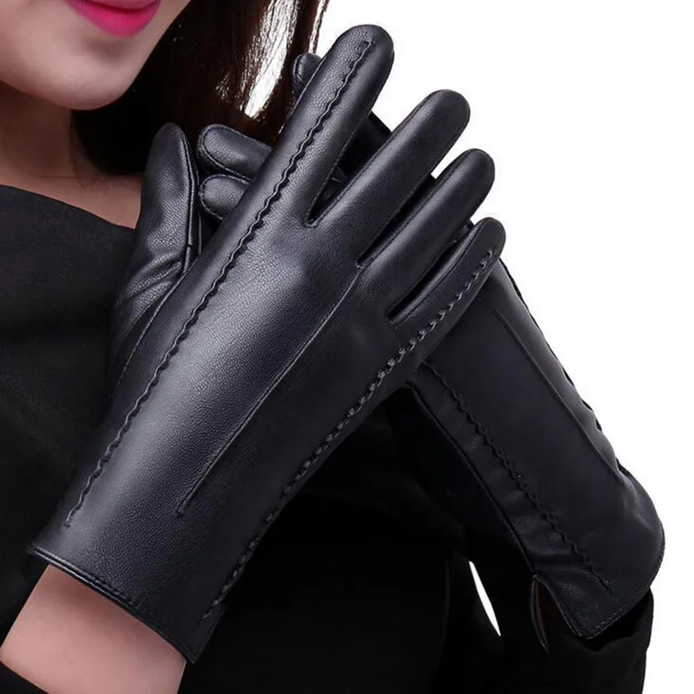 Женские перчатки guantes, кожаные перчатки, Осень-зима, сохраняющие тепло, с бантом, теплые, для вождения, плюс бархатные рукавички, удобные, luvas, зимние перчатки - Цвет: B