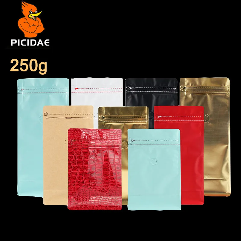 Najtaniej Pół funta nakrętka do kawy herbata przekąska czekoladowa torba na żywność osiem bocznych uszczelek 250 g folia szeroki dolny łańcuch ziplock stand up valve