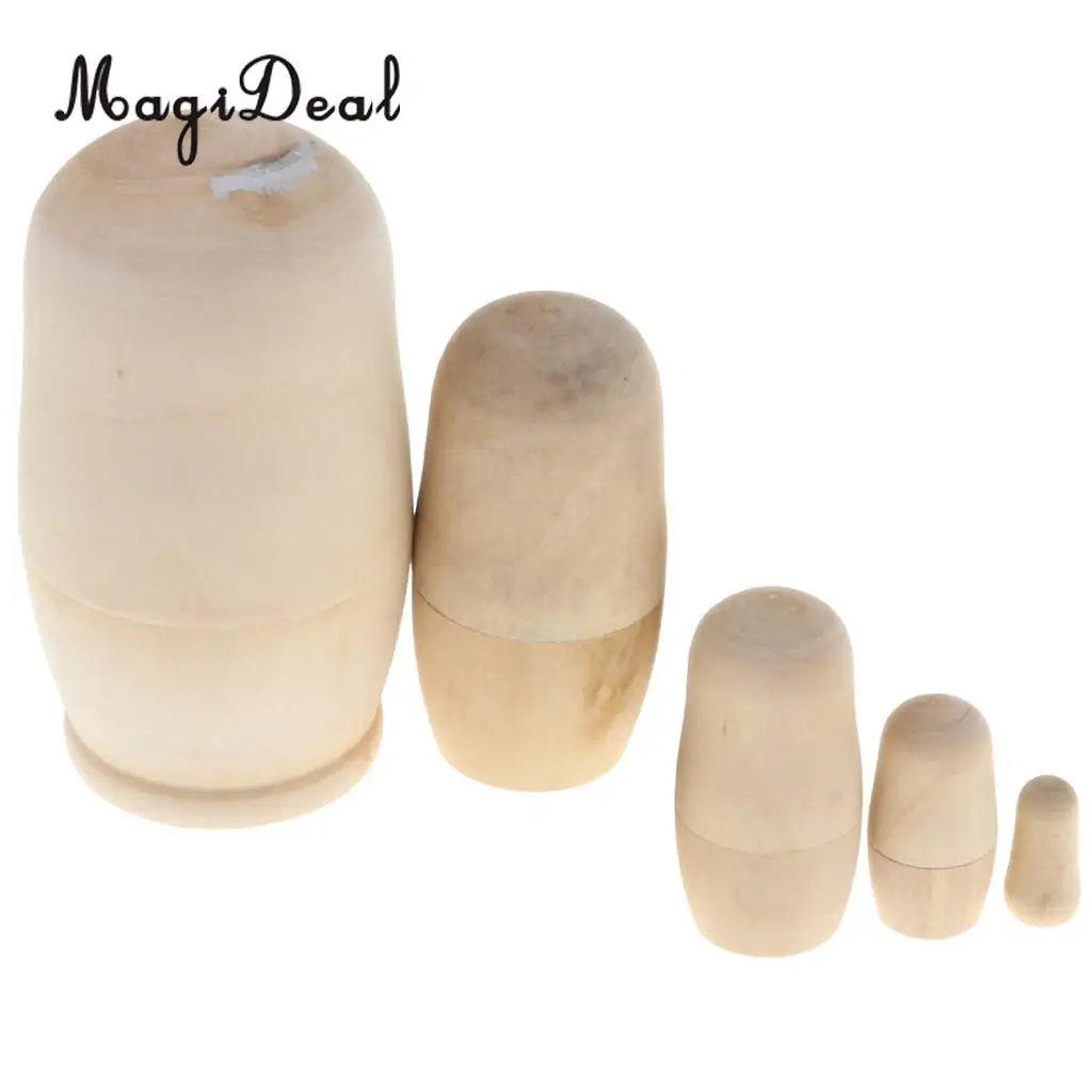 5PCS Wooden Russian Nesting Dolls Matryoshka Stacking Nested Dolls Toys Christmas Gifts Home Decoration for DIY Hand Painted
