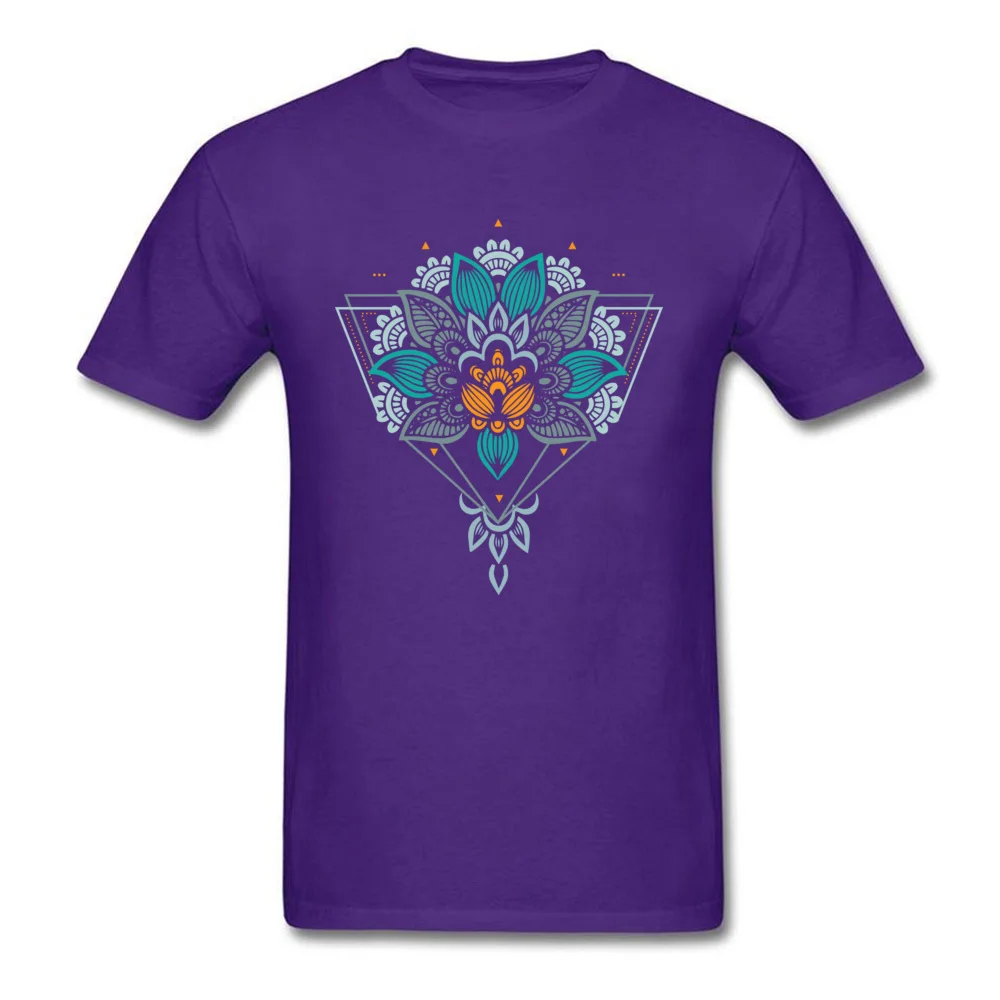 Geometric Mandala Flower Ornaments 100% Cotton Men Short Sleeve T Shirt Custom Fall T Shirt Street Tee-Shirt Company Crew Neck Geometric Mandala Flower Ornaments purple