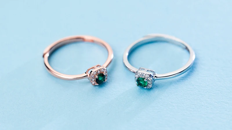 Классический для женщин кольца зеленый квадрат AAA со светящимся кубическим цирконием 925 пробы Серебряное обручальное кольцо ювелирные изделия для