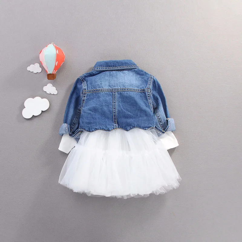 Платье для маленьких девочек осенне-осенние платья с длинными рукавами для девочек, платье принцессы, джинсовая куртка комплект из 2 предметов, детские куртки vestido infantil