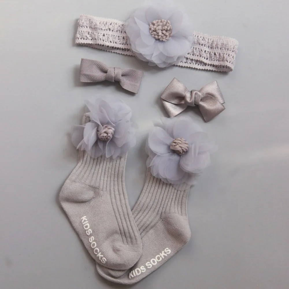 Носки для новорожденных+ повязки на голову, набор заколок с цветочным рисунком, хлопковые эластичные носки для маленьких девочек+ повязка на голову, рождественский подарок