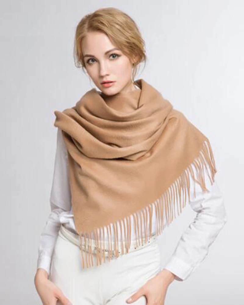 100%Cashmere Scarf Women Camel Gray Purple Pashmina Thick Winter Solid ...