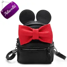 2017 New Mickey Mochila Mochila de Cuero de La Pu Mini Bolso Femenino del bolso de Las Mujeres Dulce Arco Niñas Adolescentes Mochilas Mochila Escolar Mochila Feminina