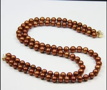 

HOT New BEAUTIFUL 2 ROWS AAA 9-10mm beautiful south sea chocolate pearl necklace 17-18 Inch Yellow clasp