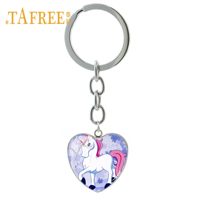 TAFREE милый аниме мультфильм Единорог брелок сердце подвеска металлическая