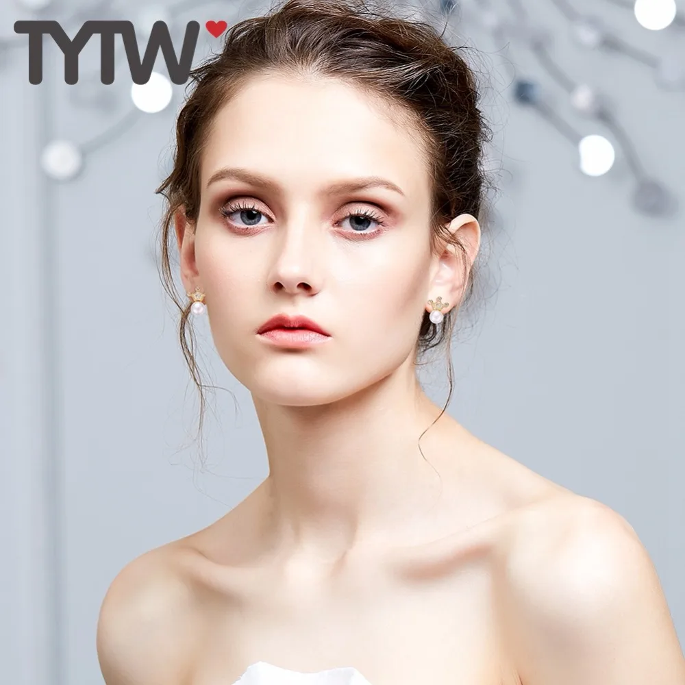 Серьги TYTW 2018 простые серьги в виде звеньев серебряные с пресноводным жемчугом