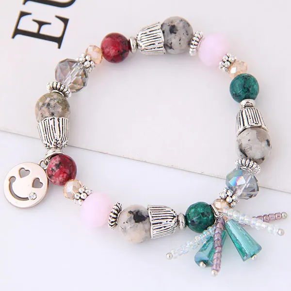 

Luxury Brand Bracelet Unique Smile Antique Silver Crystal Charm Bracelets for Women DIY Beads Bracelets & Bangles Jewelry Gift