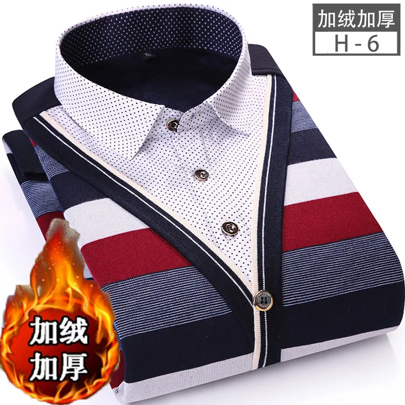 2018 الخريف قميص الرجال وهمية قطعتين قطعة عارضة الأزياء طويلة الأكمام قمصان رجالية عالية الجودة ثخن قمصان الرجال الدافئ