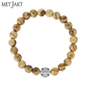 

MetJakt Casual Fashion 925 Sterling Silver &Natural Wood Beads Strand Bracelets Double Lucky Women Wooden Jewelry,Yoga Jewelry
