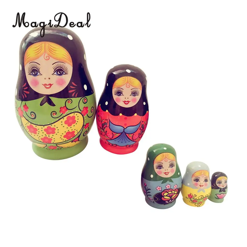 5Pcs/Set Painted Girls Wooden Russian Nesting Dolls Babushka Matryoshka Toys for Kids Children Home Baby Room Table Desk Decor