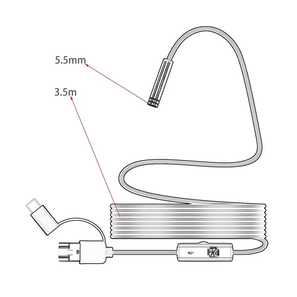 5,5 мм, Micro-USB Тип с портом типа c 3-в-1 электронный эндоскоп бороскоп трубка Водонепроницаемый USB видеонаблюдения с защитой от воды Камера для Android