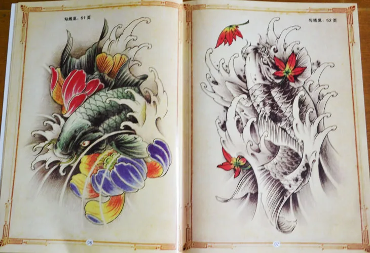 Китайский стиль тату флэш Книга Эскиз 11 &quotПризрак Череп кои Кот Цветок Кирин|chinese