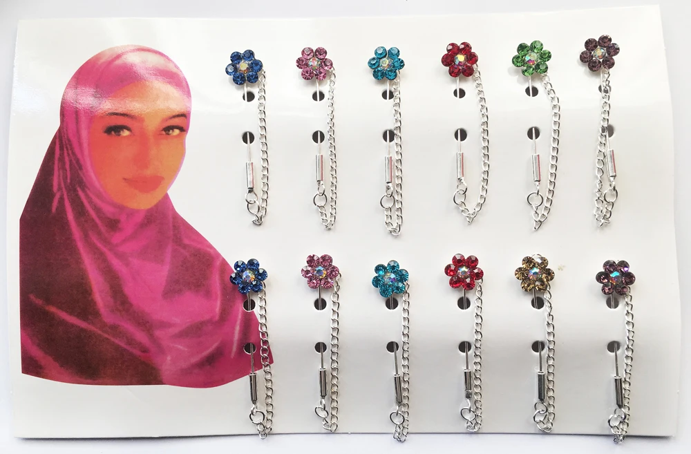 Buy Wholesale Crystal Hijab Pins Brooches 12PCS Flower