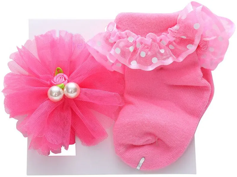 Носки для новорожденных комплект кружевные детские носки горячая Новорожденные Девочки Дети Мягкий Принцесса носок оборками+ повязка на голову новорожденных подарок на день рождения наборы