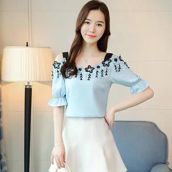 

Women Slash Neck Chiffon Blouse Fashion Women Off Shoulder Shirt Blouses