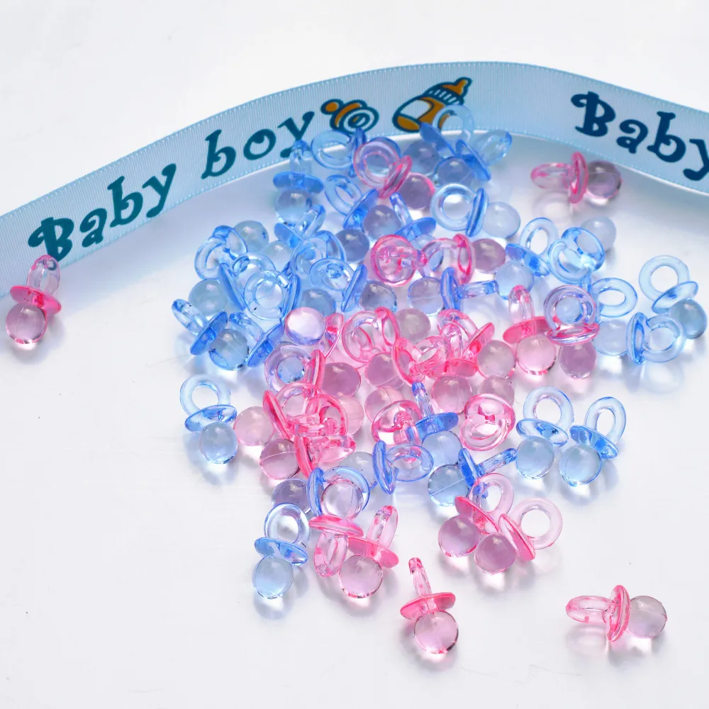 

50pcs Pink Blue Mini Pacifiers Baby Shower Favors Pink Clear Party Decorations Girl Boy Decor