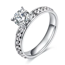 Moda titânio anéis de aço inoxidável para as mulheres círculo cz moda jóias anillo feminino festa casamento jóias anéis atacado