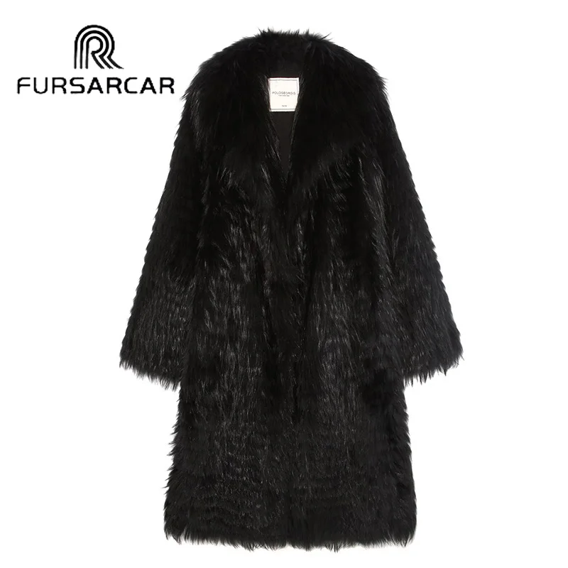 Женское зимнее меховое пальто FURSARCAR черное стильное из натурального меха