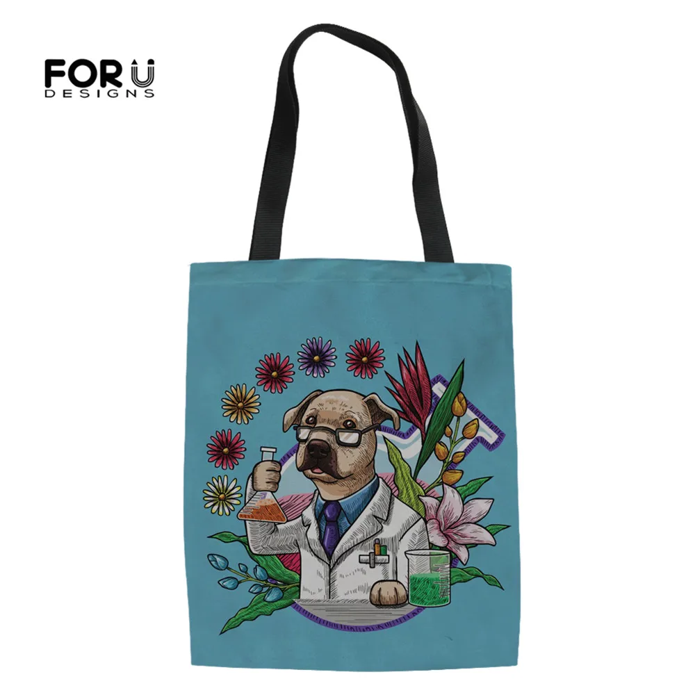 

FORUDESIGNS Lab Science Canine Printing Women Shopping Tote Bags Reusable Travel Storage Hangbag Folding Eco-friendly Canvas Bag